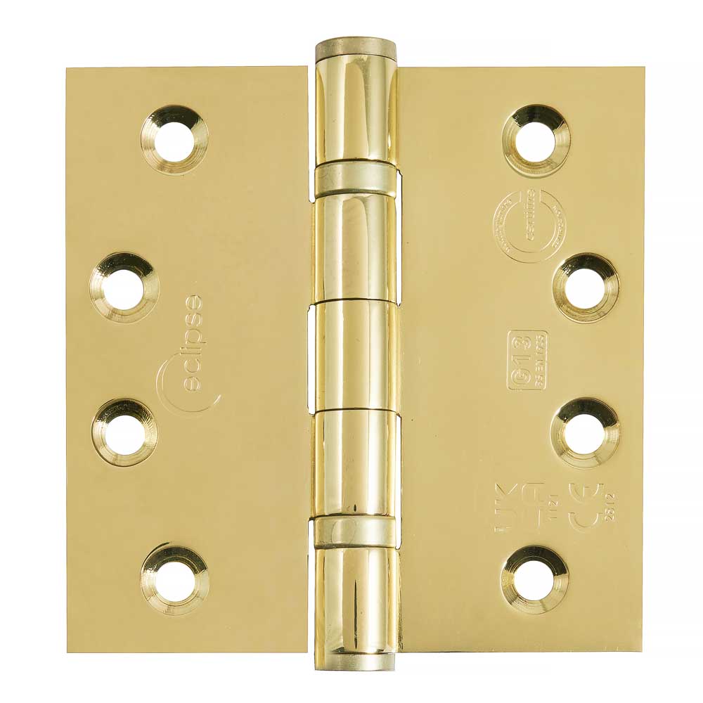 Eclipse 4 inch (102mm x 102mm) Ball Bearing Hinge Grade 13 Square Ends - Polished Brass (Sold in Pairs)
